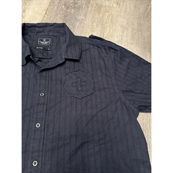 Mark Ecko New York size XL cotton button-down black Shirt Cross Wings Y2K - Picture 2 of 8